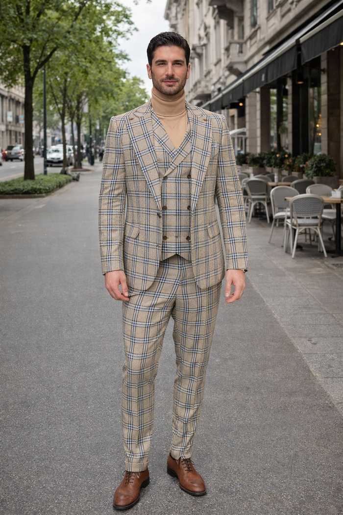 Burberry Pattern Tan Window Pane Suit by Rossiman
