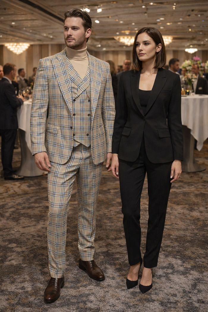 Burberry Pattern Tan Window Pane Suit by Rossiman