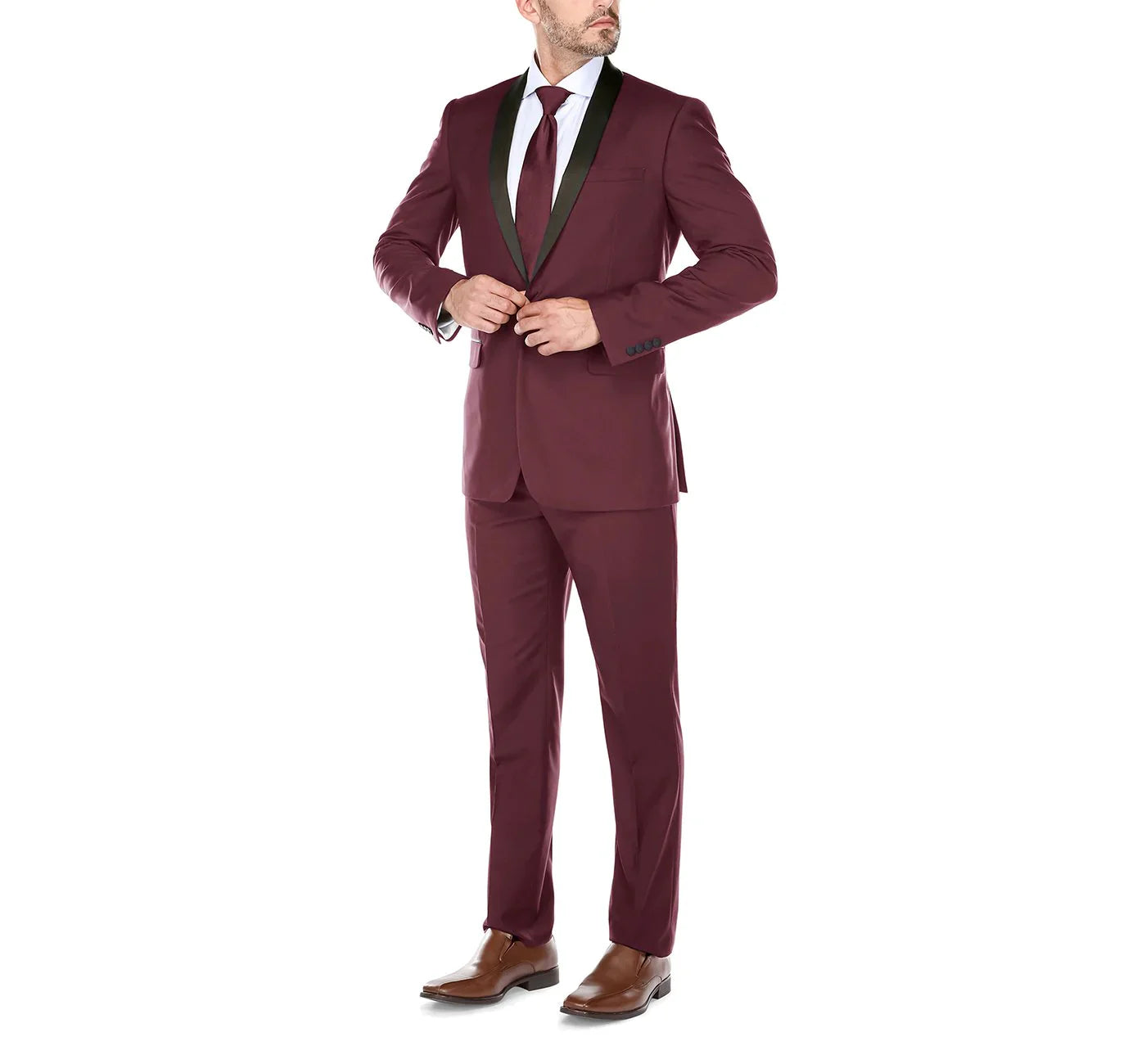 Men's Slim Fit 2-Piece Burgendy Shawl Lapel Tuxedo Suit