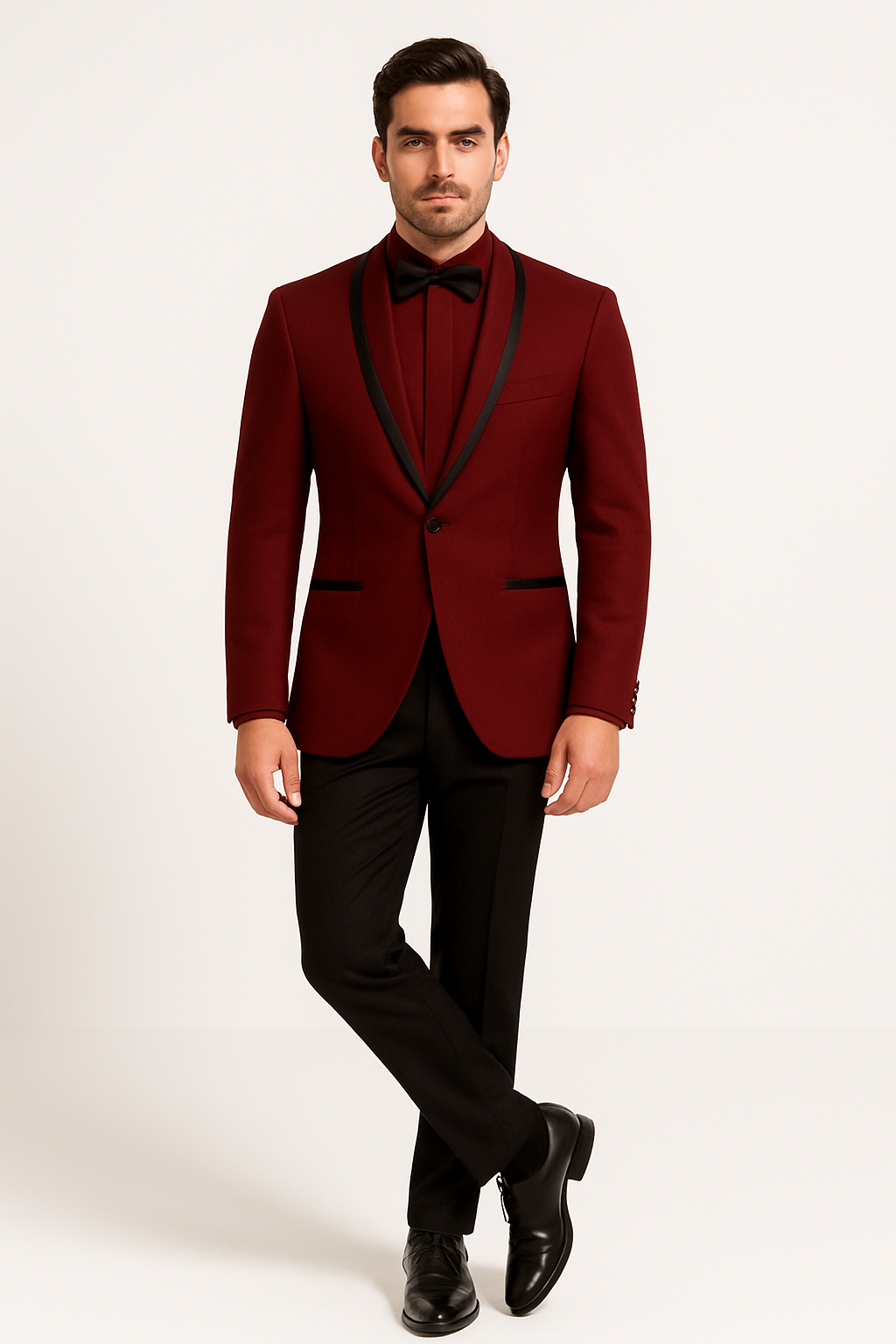 Prom ~ Wedding Tuxedo Dinner Jacket Burgundy and Black Trim