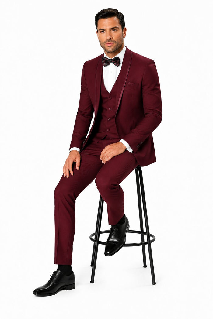 One Button Maroon and Black Suit - Black and burgundy suit