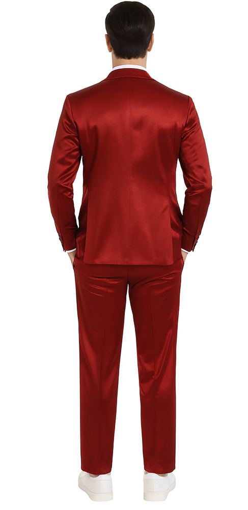 Tazzio Burgundy Satin 3 Piece Vest Suit