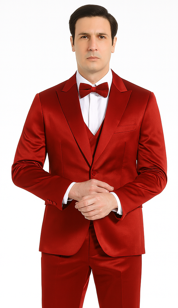 Tazzio Burgundy Satin 3 Piece Vest Suit