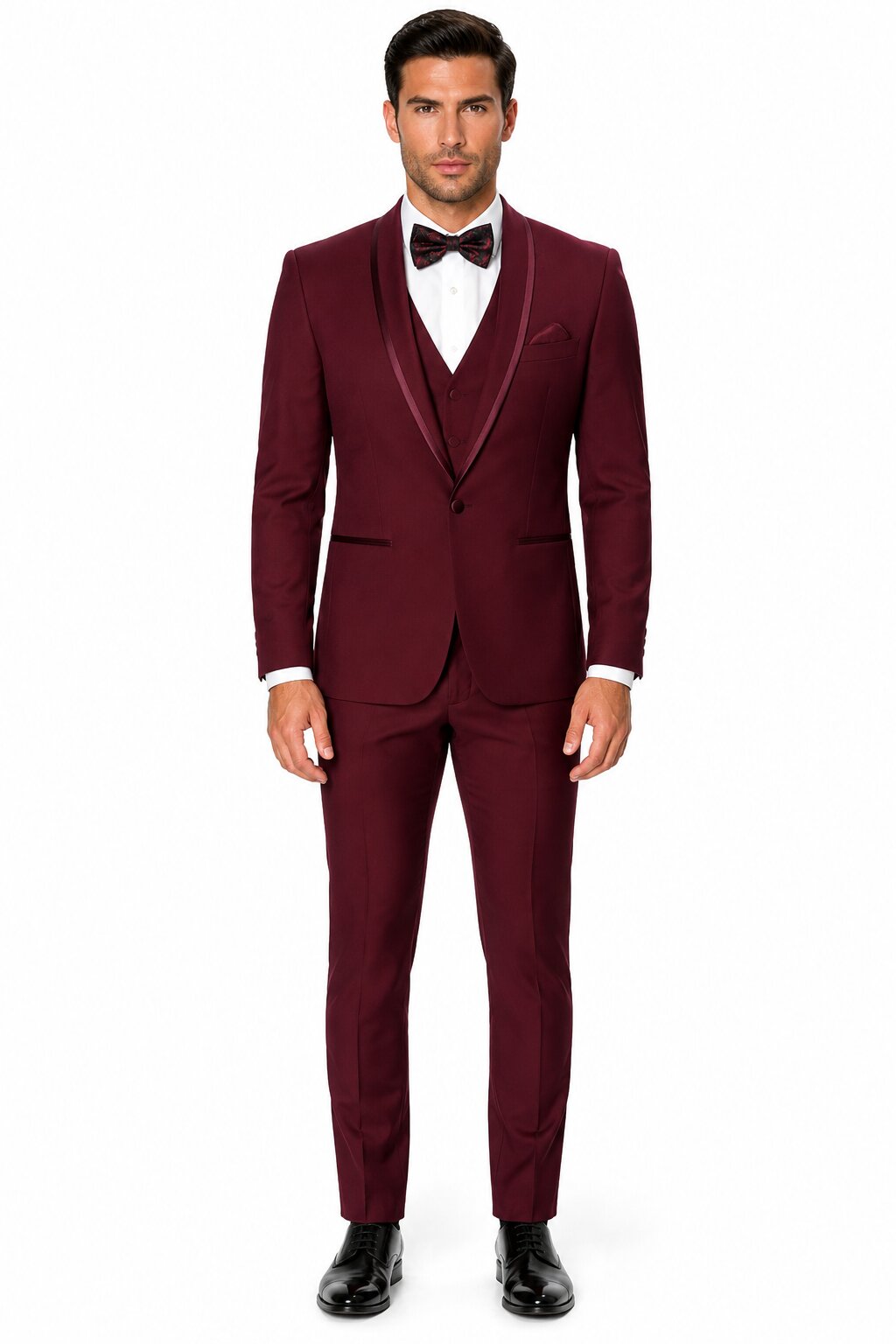 One Button Maroon and Black Suit - Black and burgundy suit