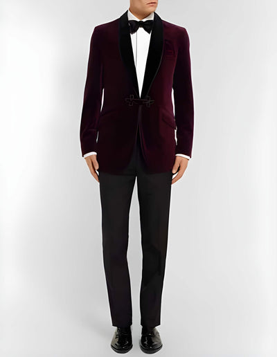 Burgundy  Slim Fit Two-Tone Cotton Velvet Tuxedo jacket ~ Burgundy Tuxedo