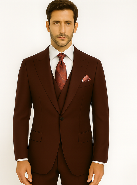 Burgundy Traditional Steve Harvey Style for Men Classic Fit Suit