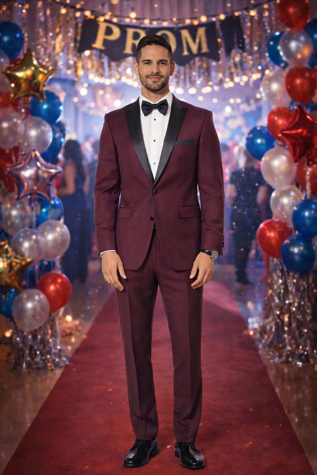 Burgundy Tuxedo Slim Fit One Button Peak Framed Lapel - Wedding - Prom