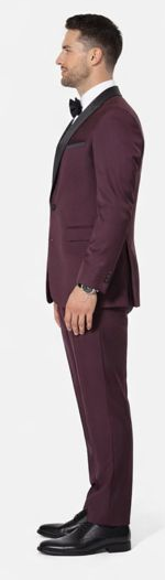 Burgundy Tuxedo Slim Fit One Button Peak Framed Lapel - Wedding - Prom