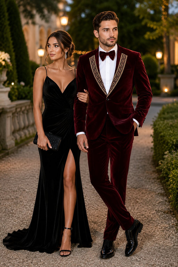Velvet Suit Matching Velvet Pants - Burgundy Suit