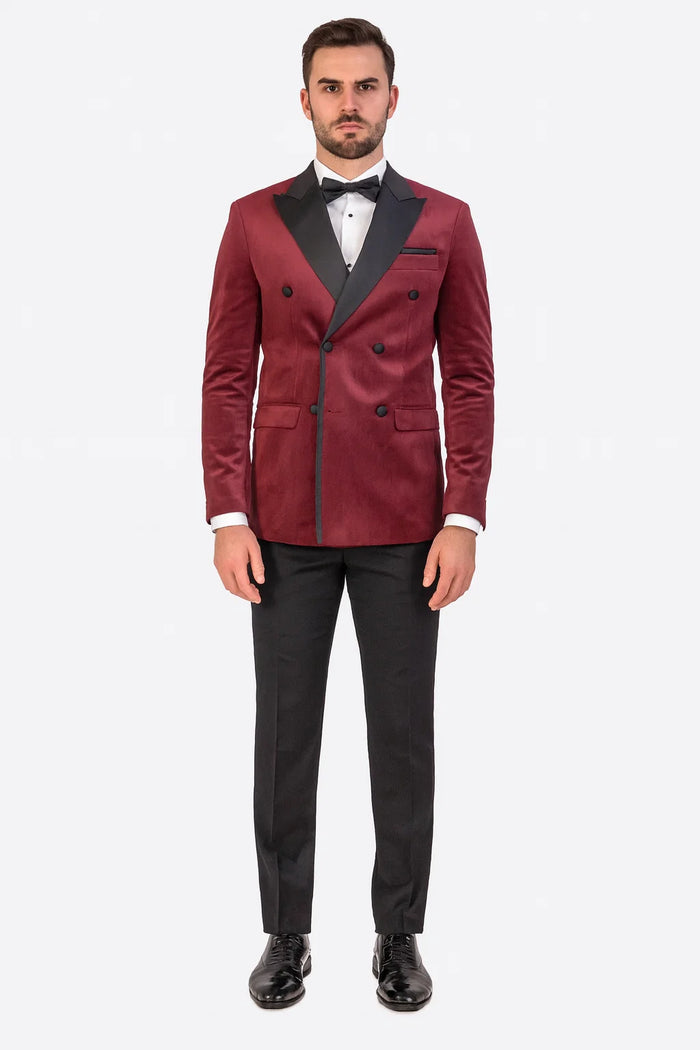 Burgundy Velvet Double Breasted Tuxedo Jacket – Wedding & Prom
