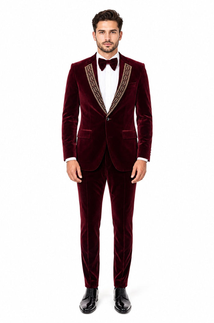 Velvet Suit Matching Velvet Pants - Burgundy Suit