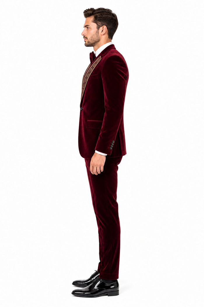 Velvet Suit Matching Velvet Pants - Burgundy Suit