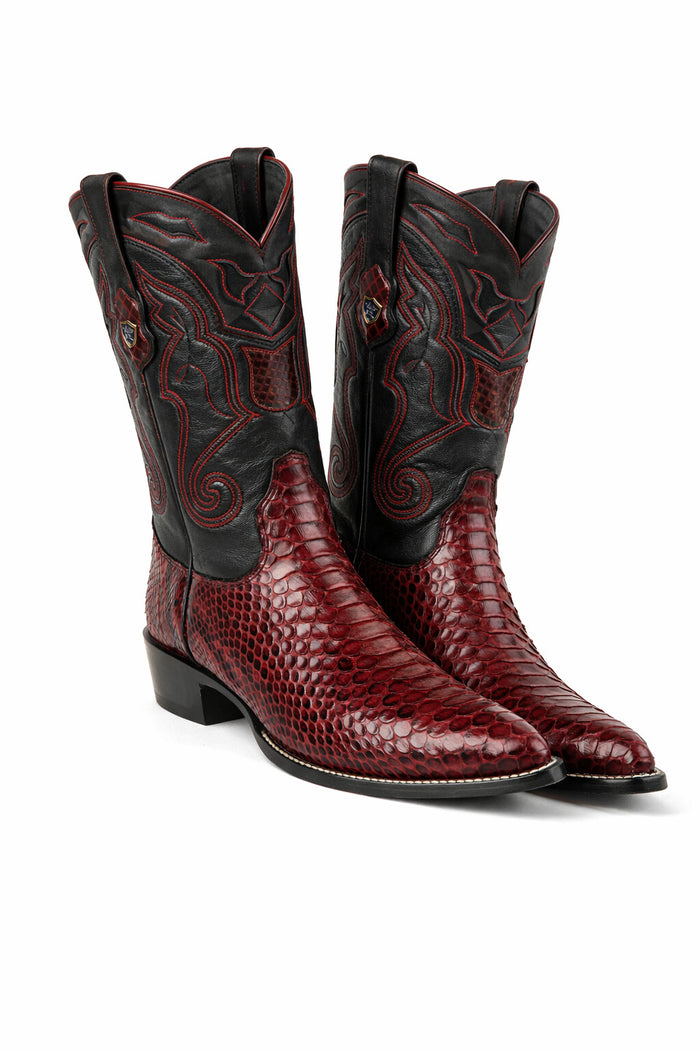 Python Skin Yellow Gold J Toe Boots for Men