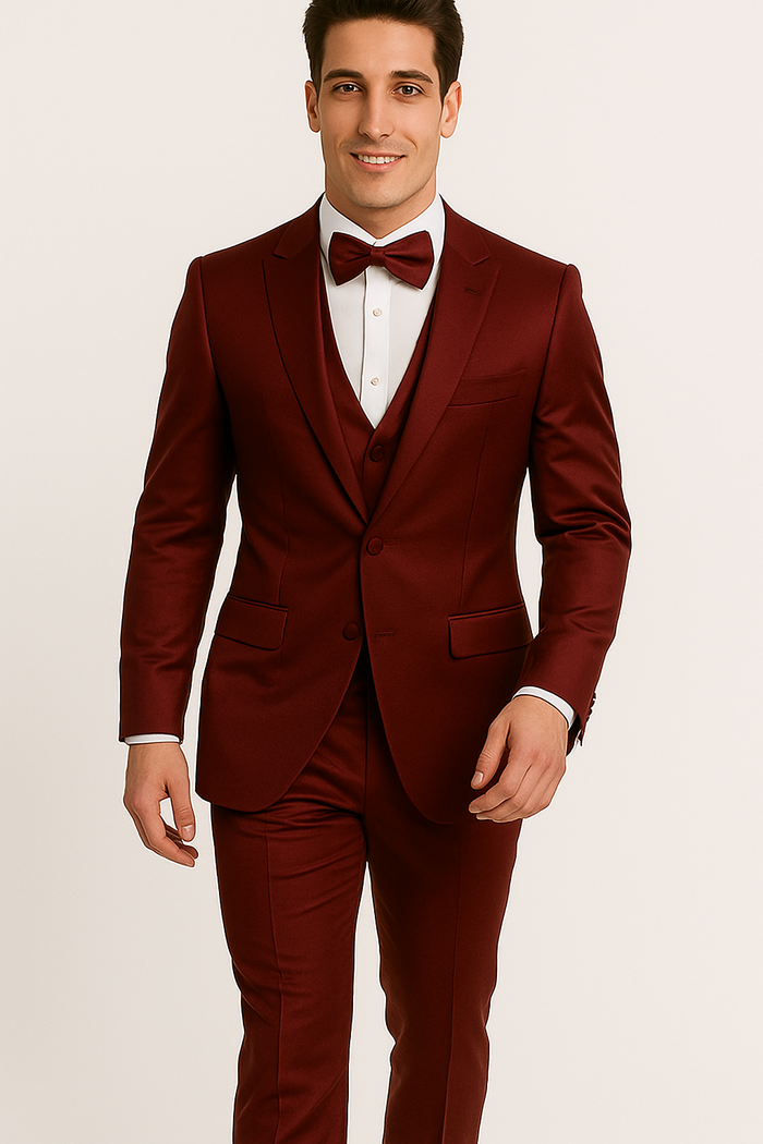 Elite Burgundy Satin Suit for Formal Events