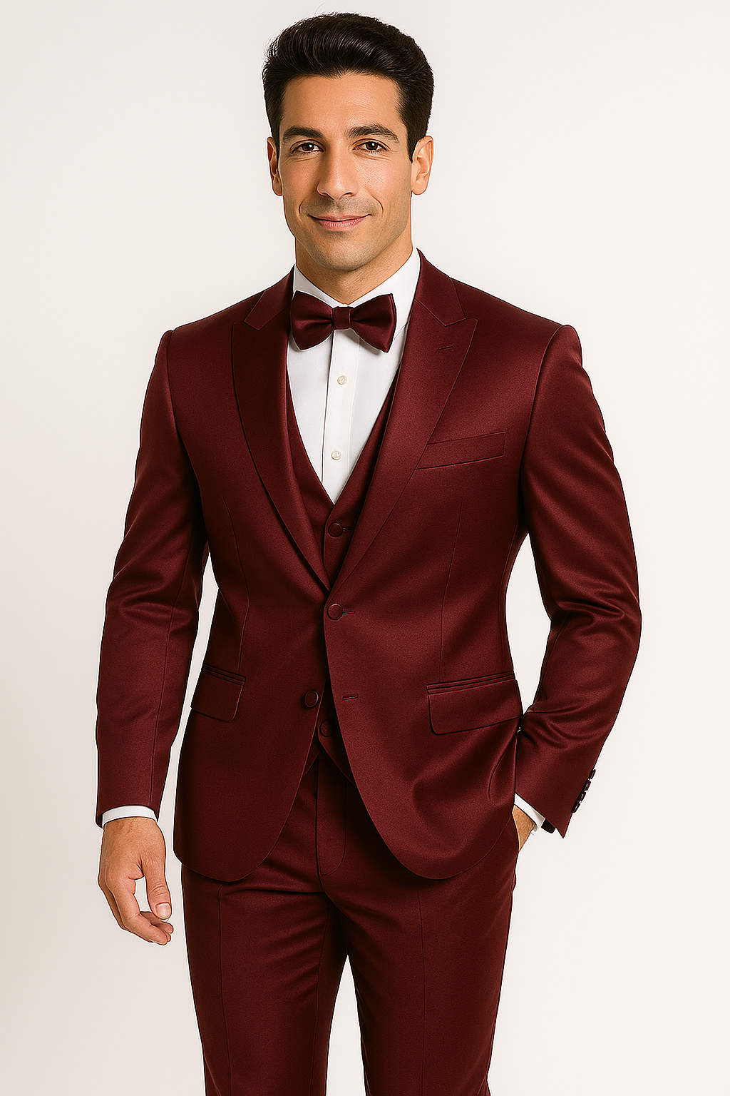 Elite Burgundy Satin Suit for Formal Events