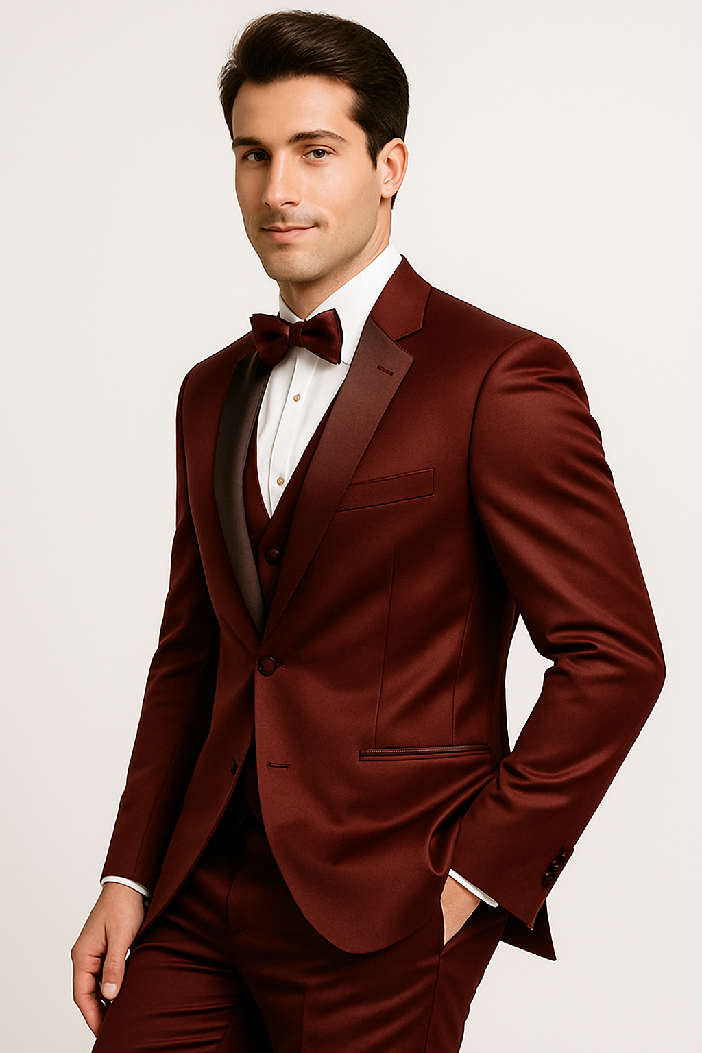 Elite Burgundy Satin Suit for Formal Events