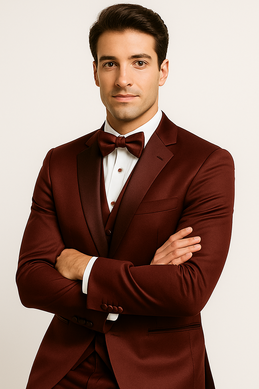 Elite Burgundy Satin Suit for Formal Events