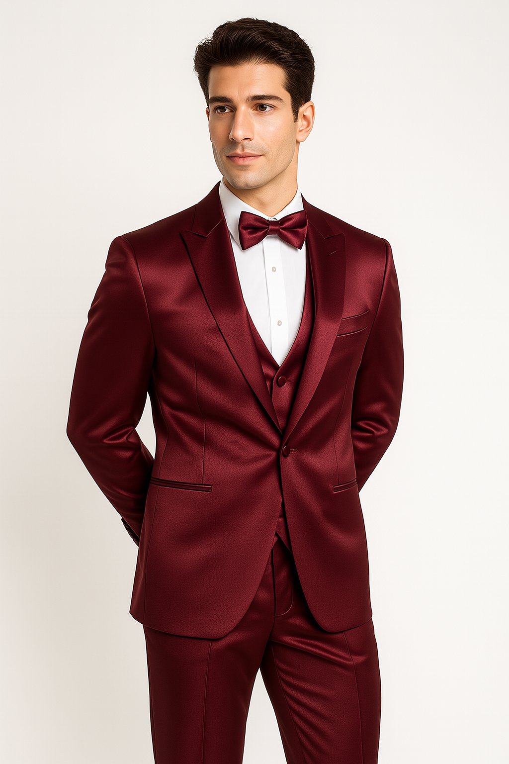 Elite Burgundy Satin Suit for Formal Events