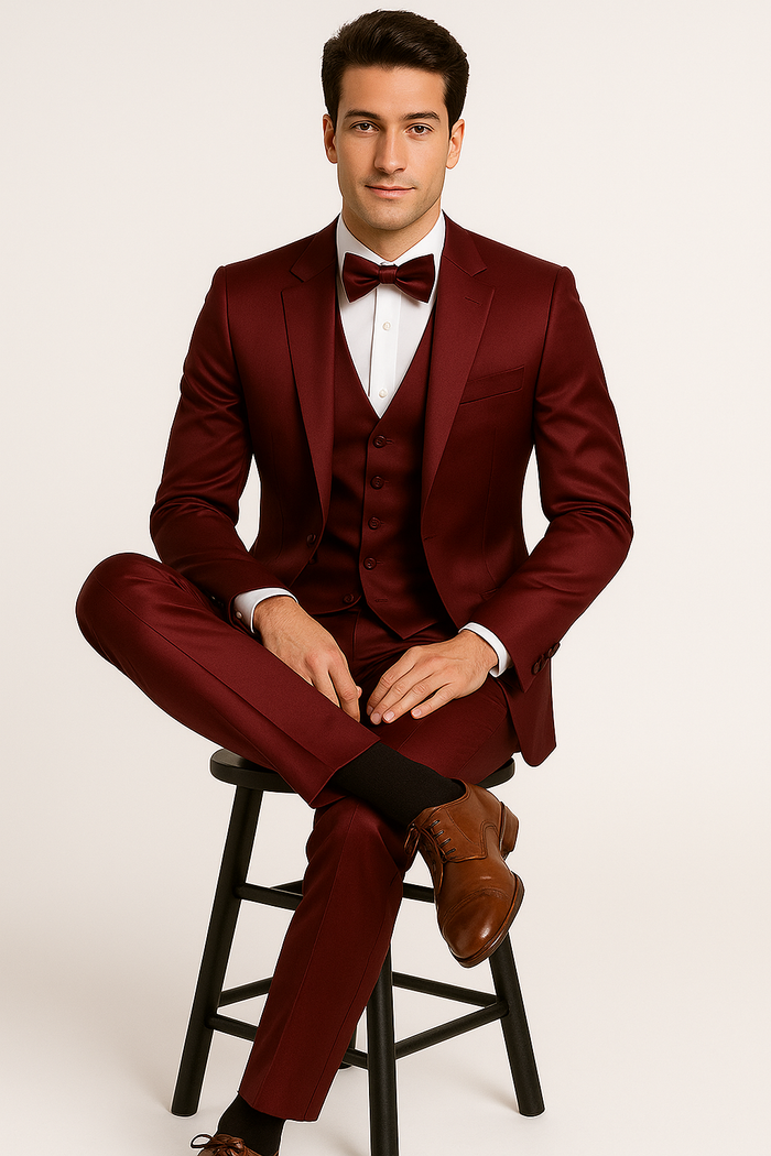 Elite Burgundy Satin Suit for Formal Events