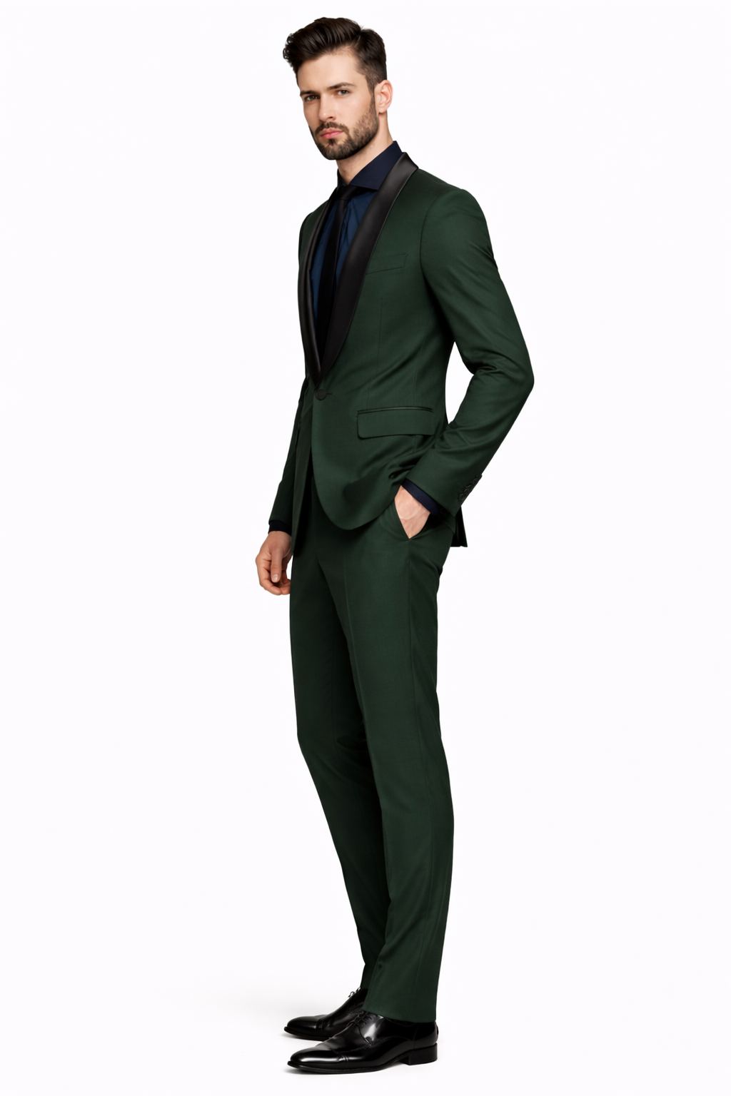 1 Button Dark Green Shawl Black Lapel Blazer Suit Jacket