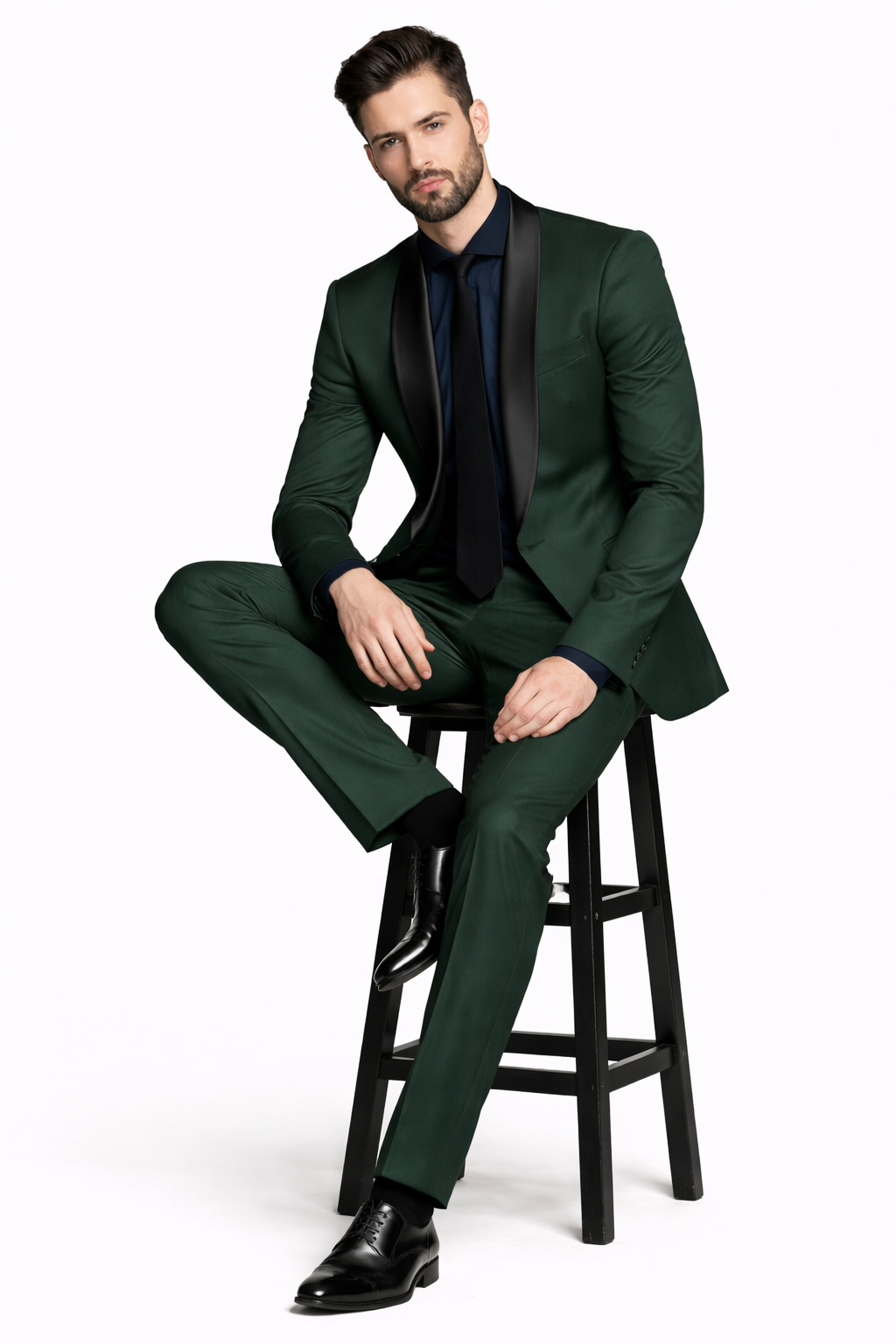 1 Button Dark Green Shawl Black Lapel Blazer Suit Jacket