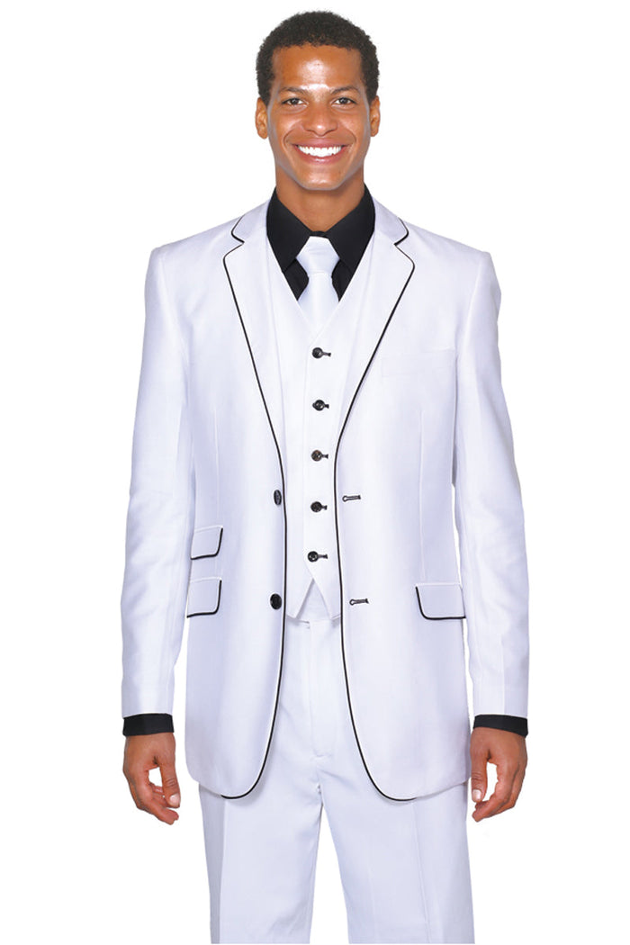 2 Button Vested Sharkskin Suit with Contrast Trim