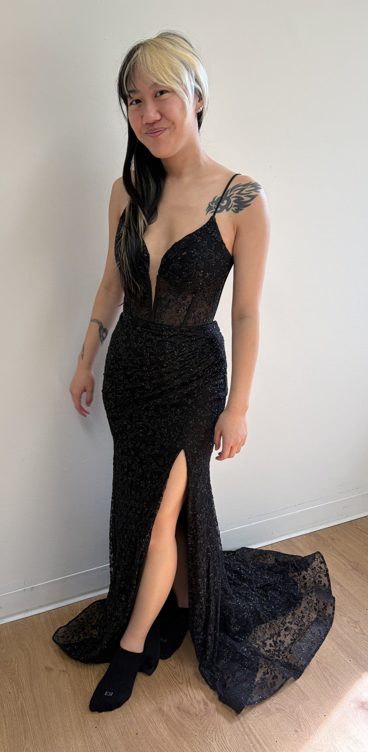 May Queen MQ2054 Spaghetti Strap Gala High Slit Long Dress