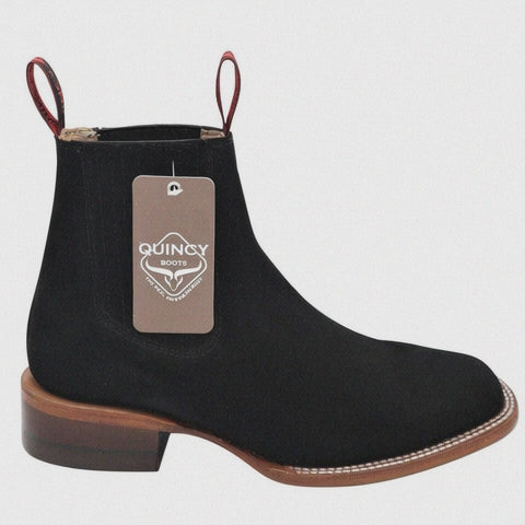 Quincy Charro Square Toe Suede Boots Black