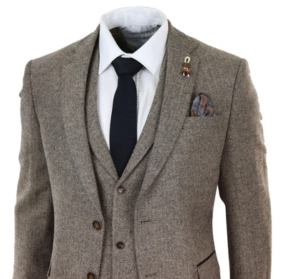 Classic Peaky Blinders Inspired Suit – Oak Brown 3-Piece Herringbone Tweed