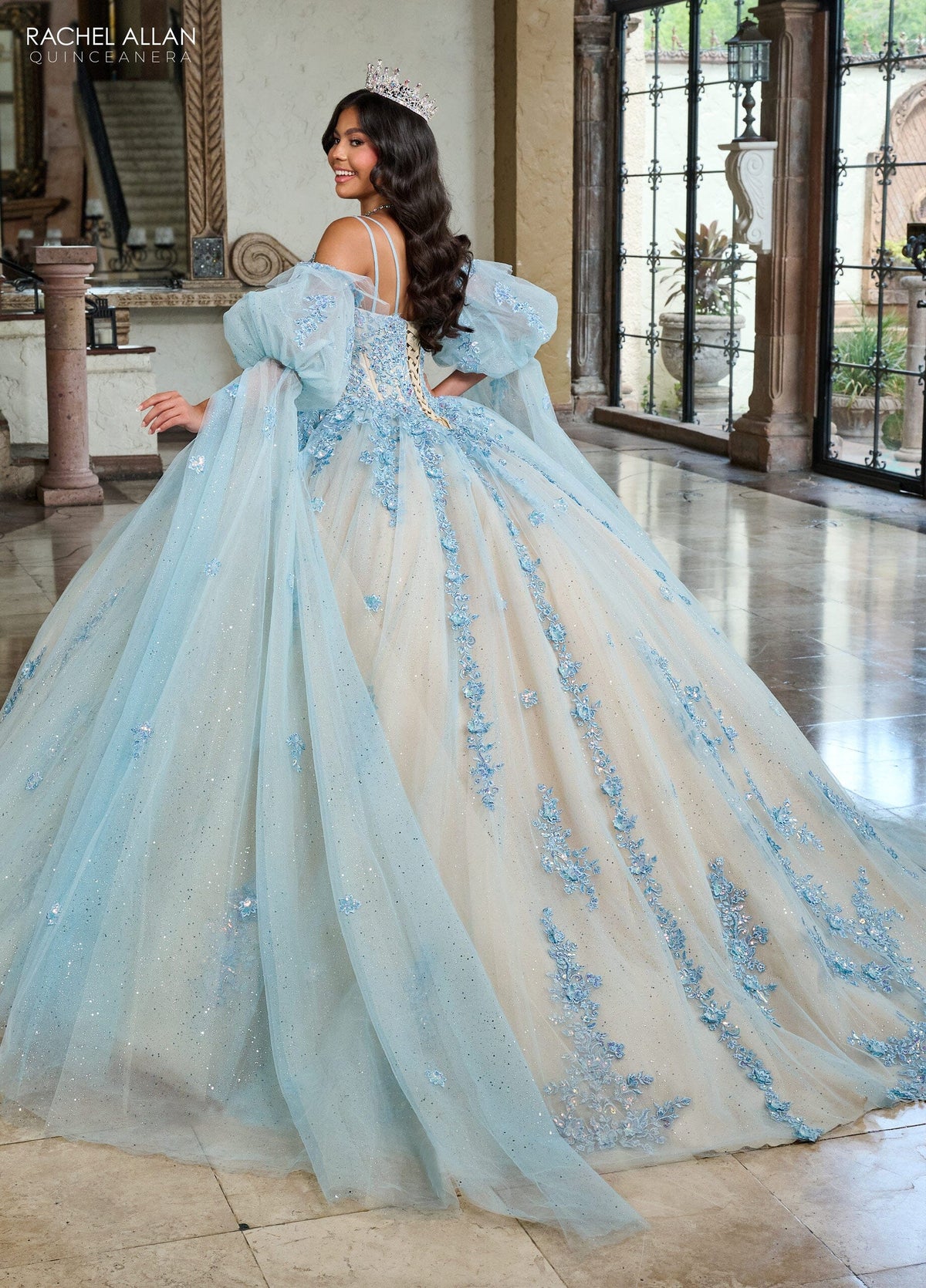 Rachel Allan RQ1133 Cape Sleeve Quinceanera Dress