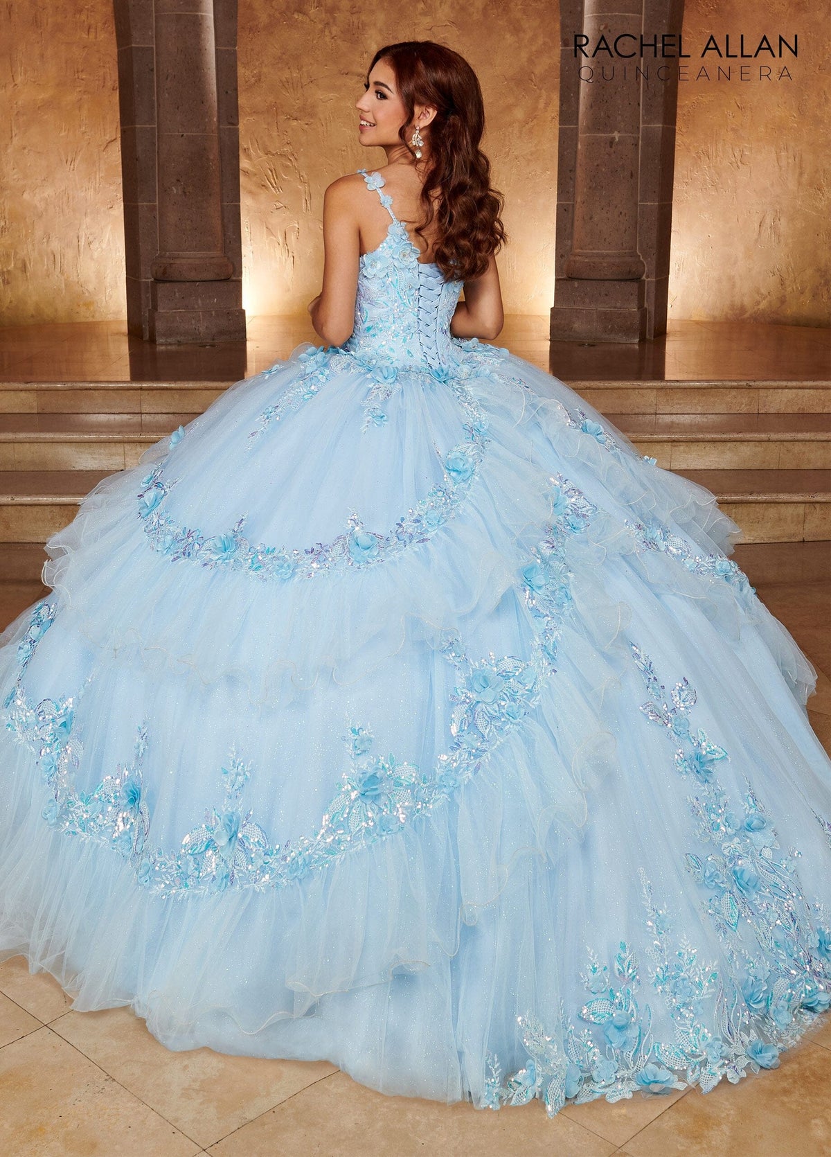 Rachel Allan RQ3103 Cape Sleeve Tiered Quinceanera Dress