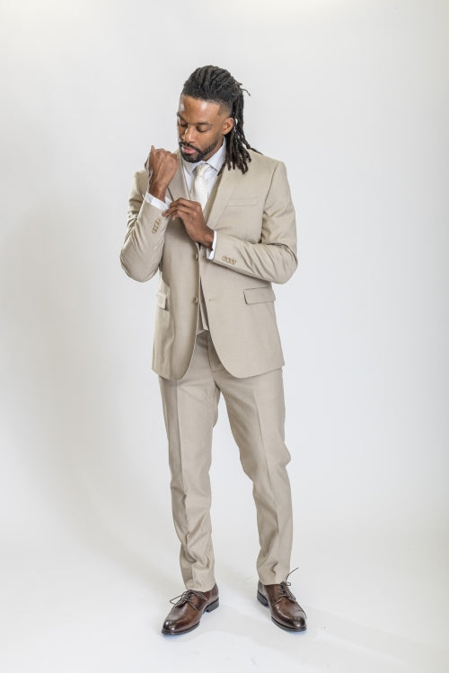 Caravelli Suit - Designer Caravelli Jacket and Pants in Color Solid Beige