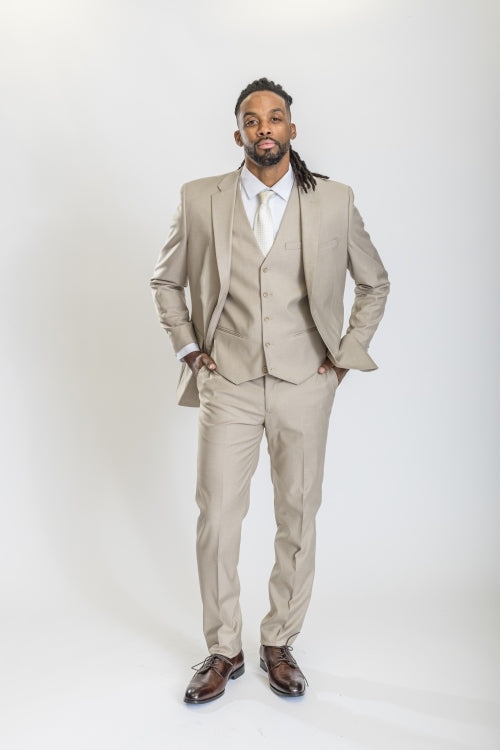 Caravelli Suit - Designer Caravelli Jacket and Pants in Color Solid Beige
