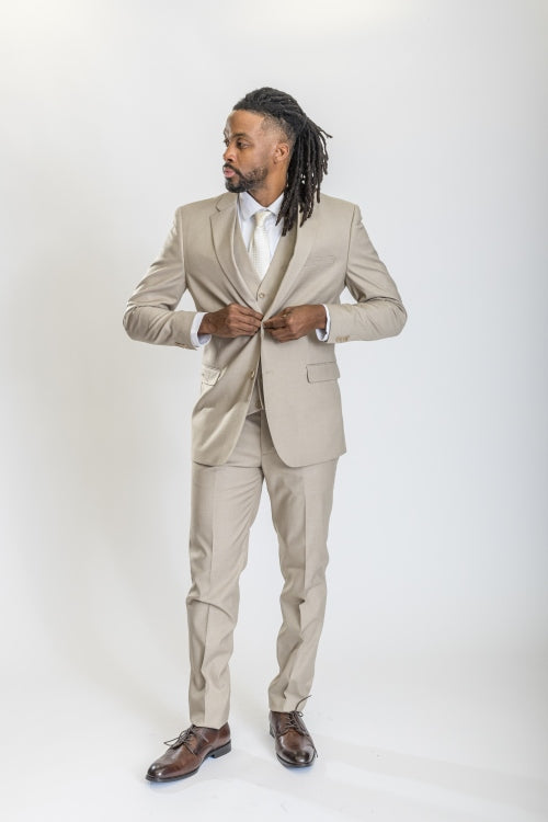 Caravelli Suit - Designer Caravelli Jacket and Pants in Color Solid Beige