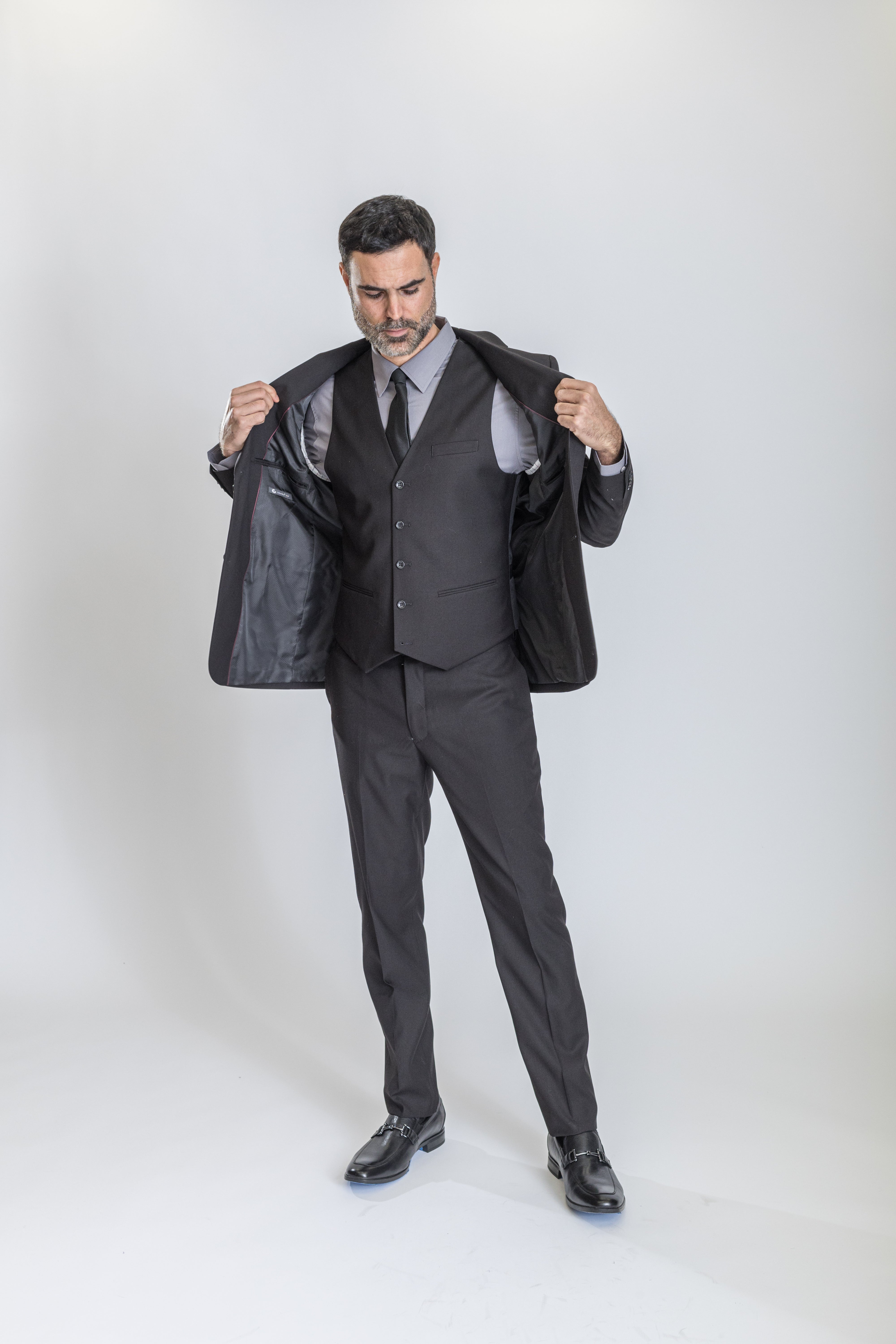 Caravelli Suit - Designer Caravelli Jacket and Pants in Color Solid Black