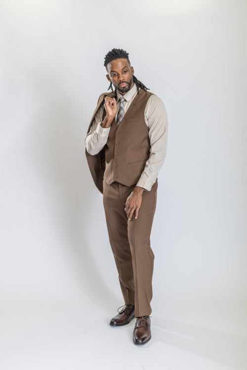 Caravelli Suit - Designer Caravelli Jacket and Pants in Color Solid Brown