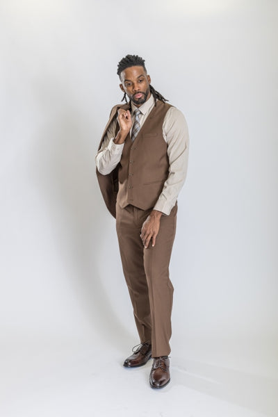 Caravelli Suit - Designer Caravelli Jacket and Pants in Color Solid Brown