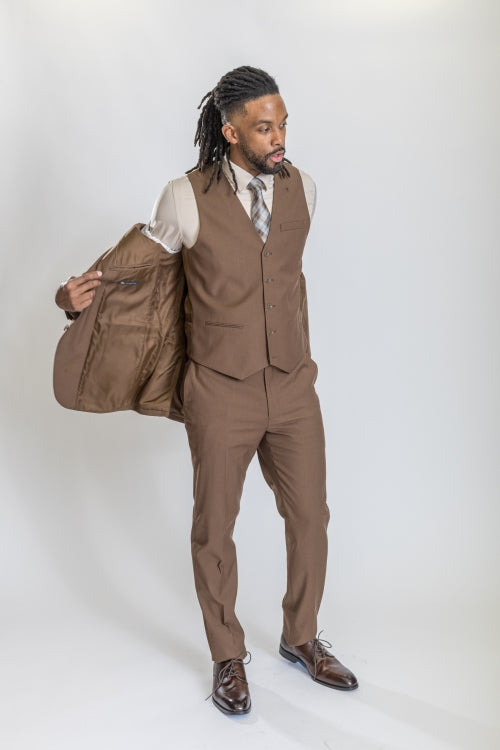 Caravelli Suit - Designer Caravelli Jacket and Pants in Color Solid Brown