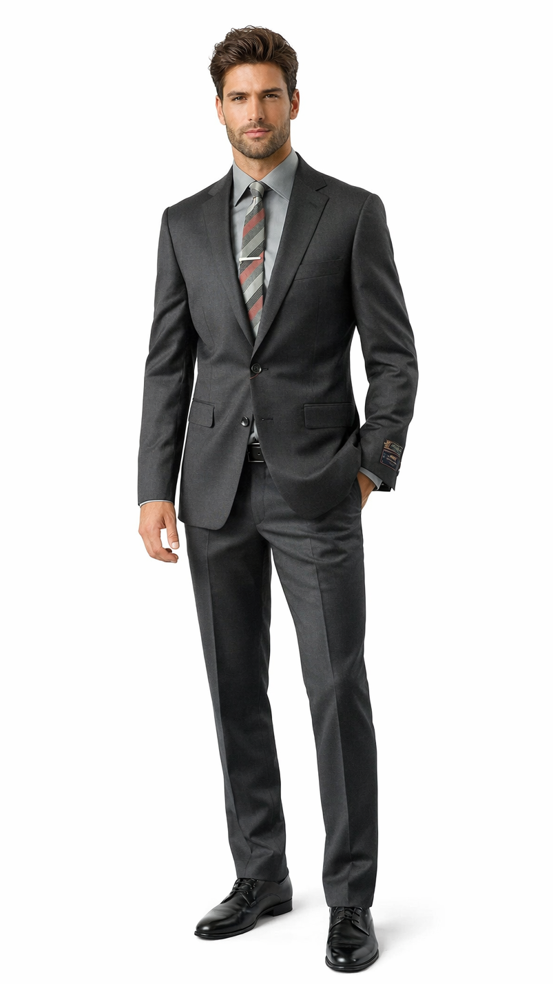 Carlo Lusso Charcoal Two-button Slim Fit Poly Blend Suit