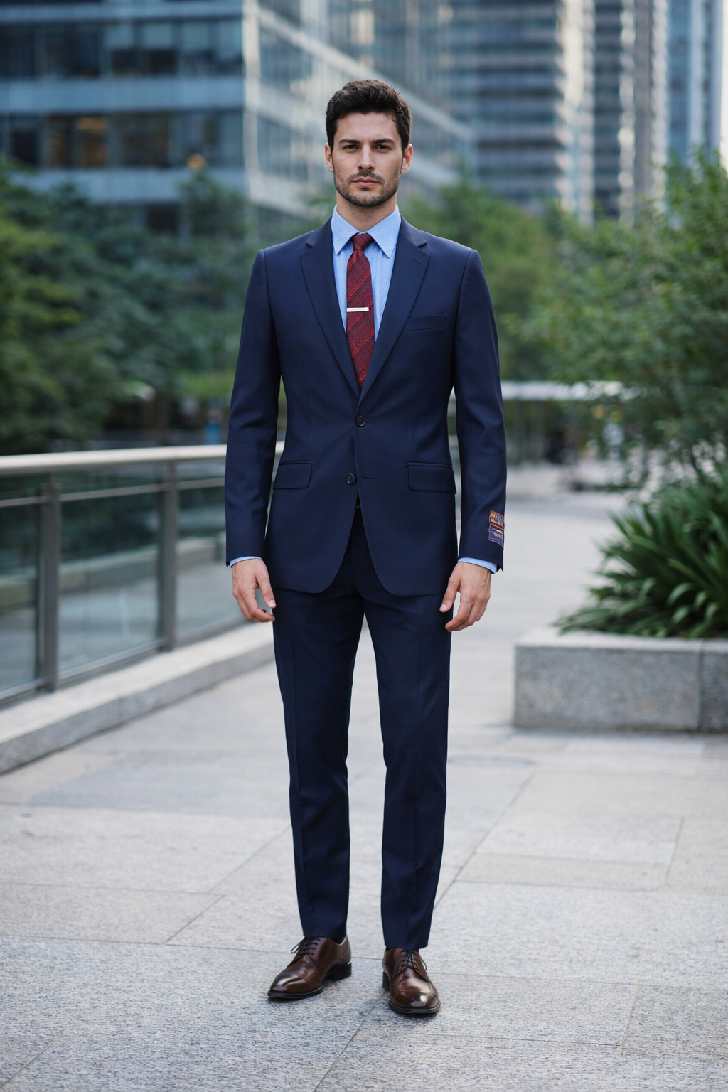 Carlo Lusso Navy Two-button Poly Blend Suit