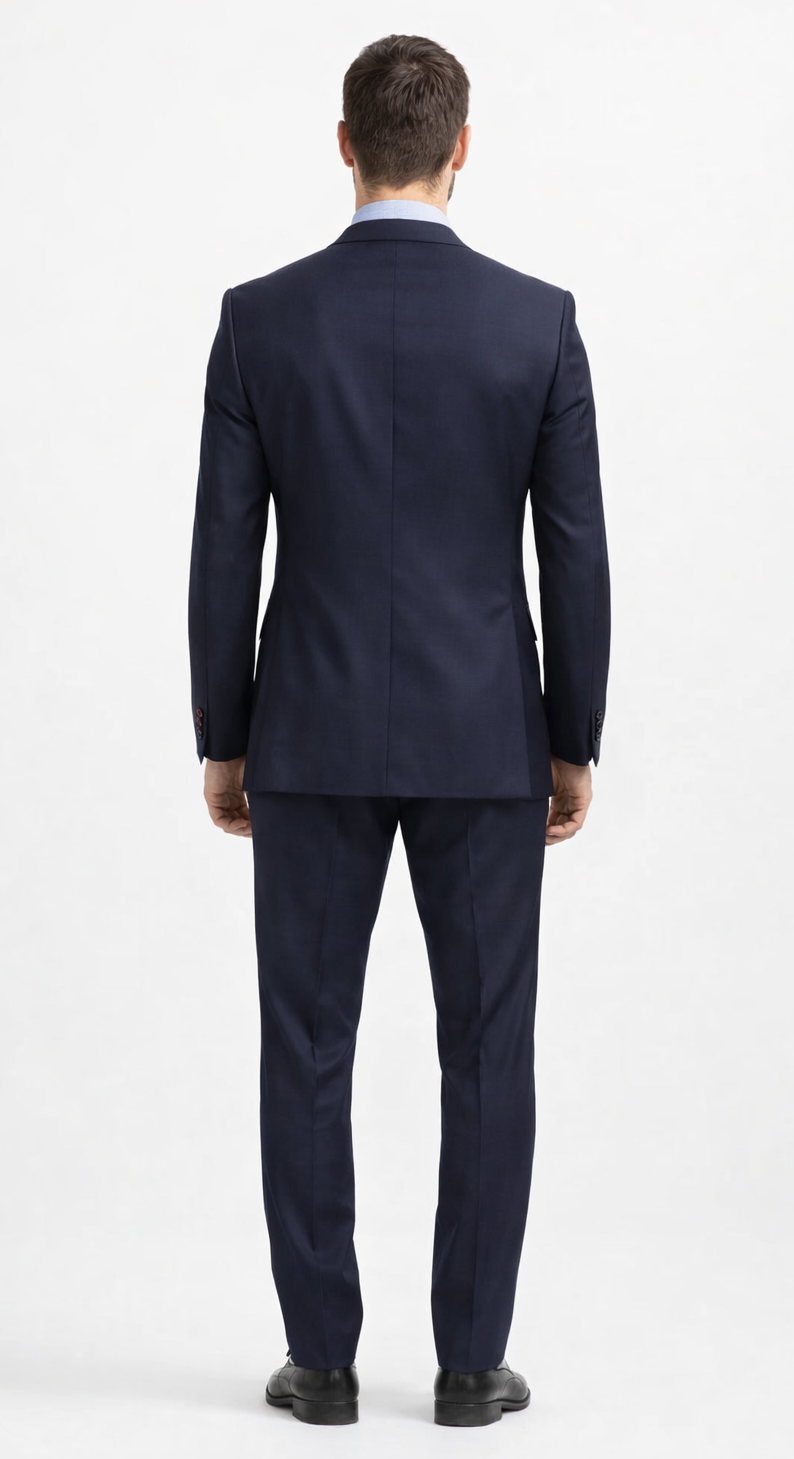 Carlo Lusso Navy Two-button Poly Blend Suit