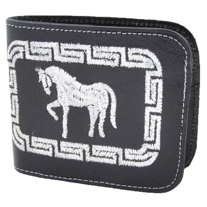 Cartera de Cuero Bordada Negra