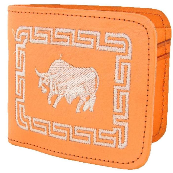 Cartera Cuero Bordada Natural