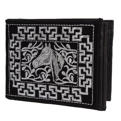 Cartera de Cuero Bordada Negra