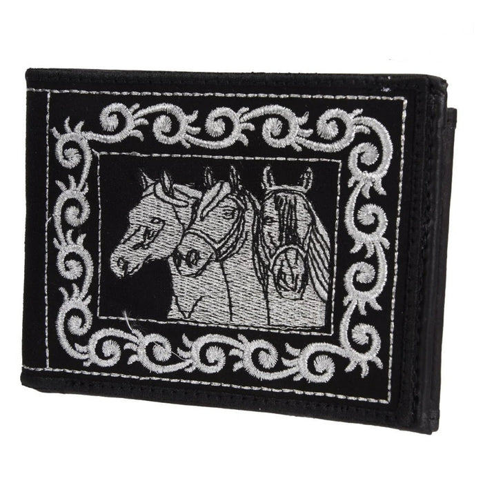 Cartera de Cuero Bordada Negra