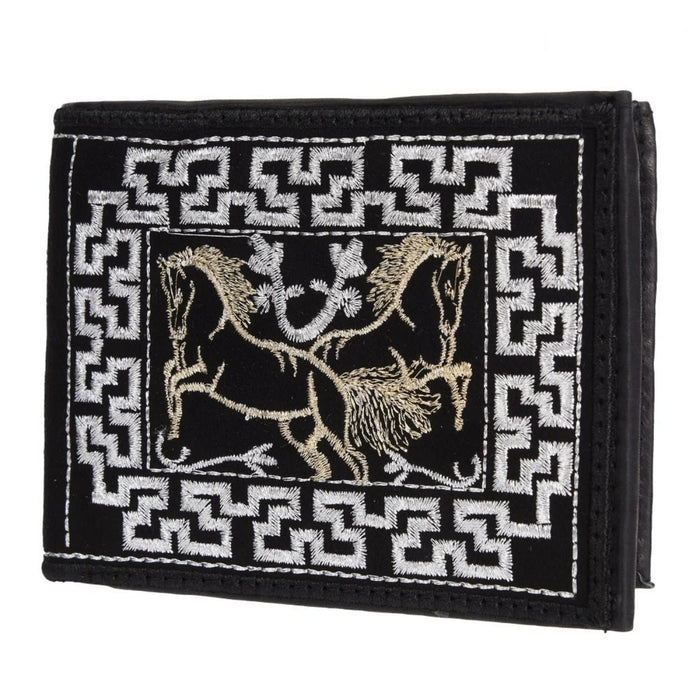 Cartera de Cuero Bordada - Diseño de Caballos