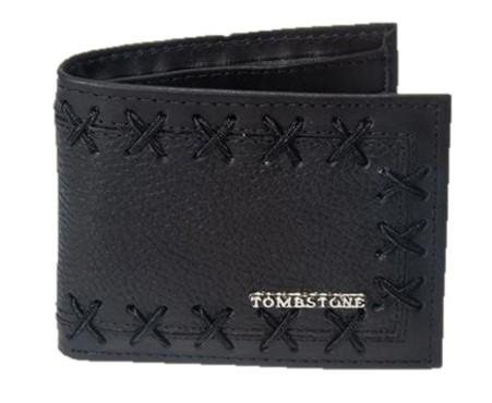 Cartera de Cuero Original Bordada Tombstone Negro