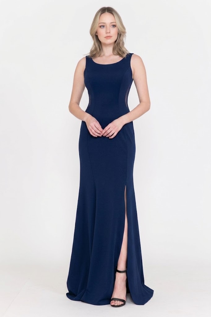 Poly USA 8168 Sleeveless Simple C-Thru Sides Long Bridesmaids Dress