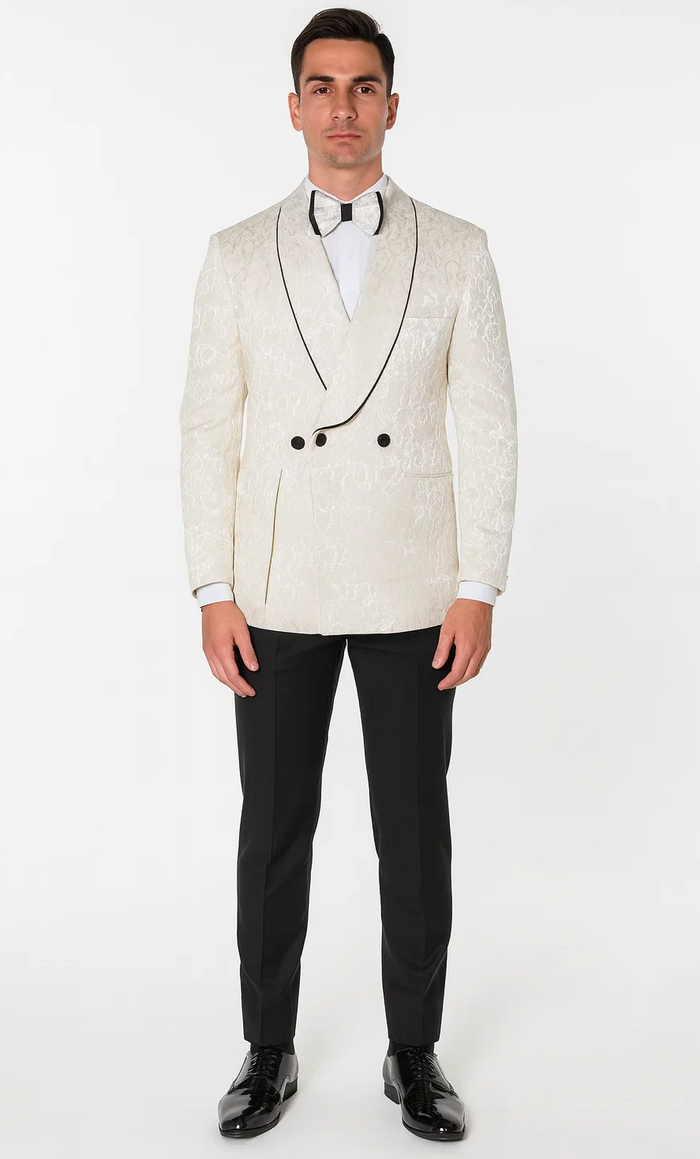 Champagne Double Breasted Paisley Tuxedo – Three Piece Set