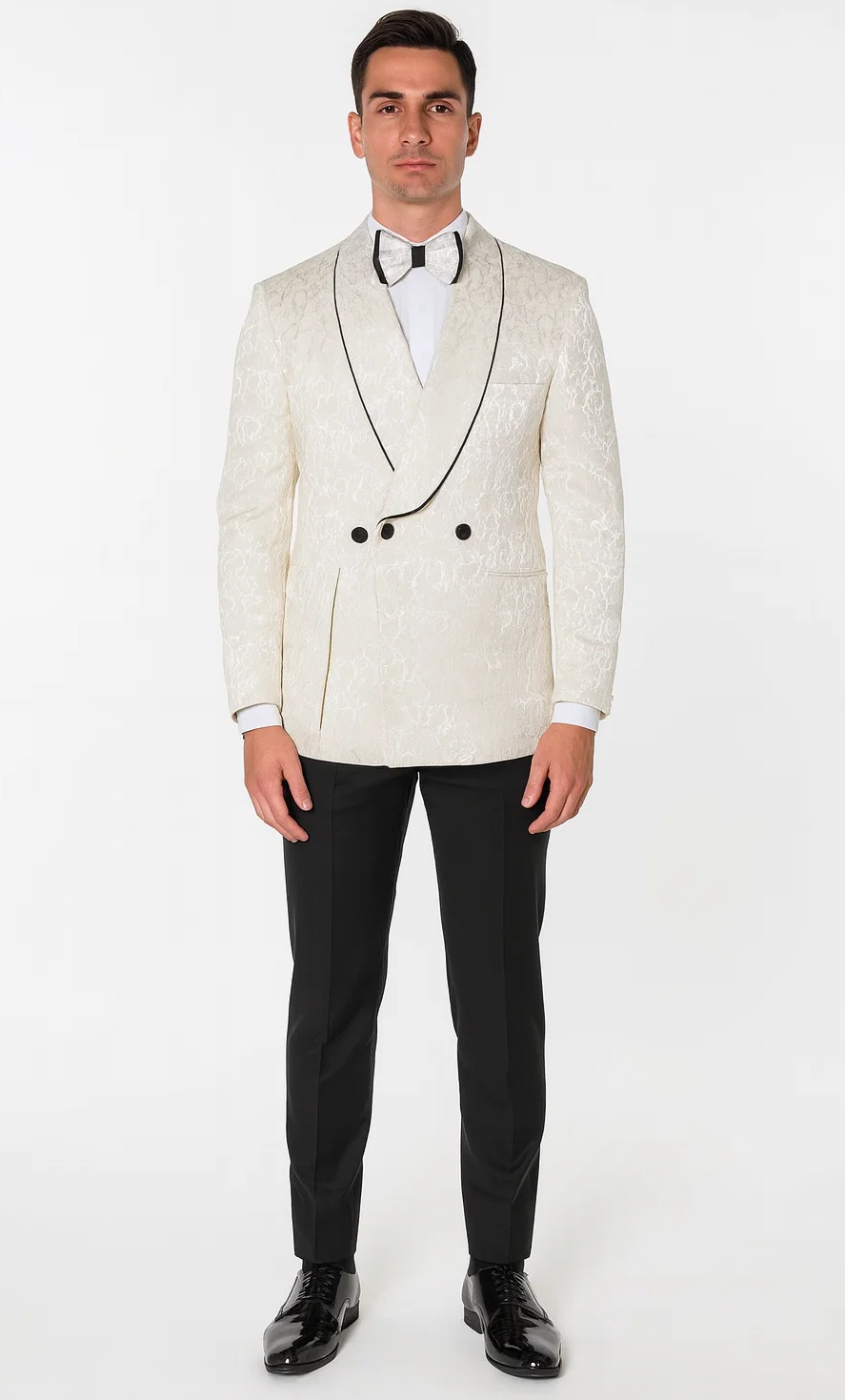 Champagne Double Breasted Paisley Tuxedo – Three Piece Set
